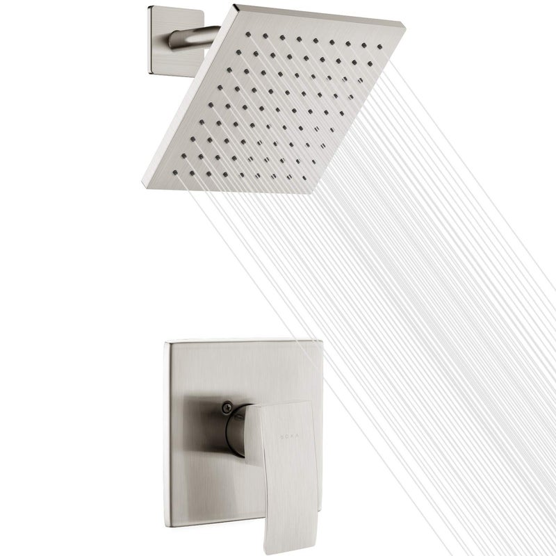 SOKA Shower Faucet Set with 8 Inch Rainfall Shower Head Bathroom Rainfall Shower System Single Function Shower Trim Kit with Rough-In Valve Pressure Balance Square Shower Head - Image 4
